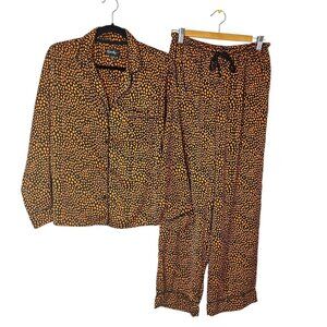 40 Winks Orange Black Pajamas Sz M Pumpkin Halloween Witchy Fall Cheetah Goth